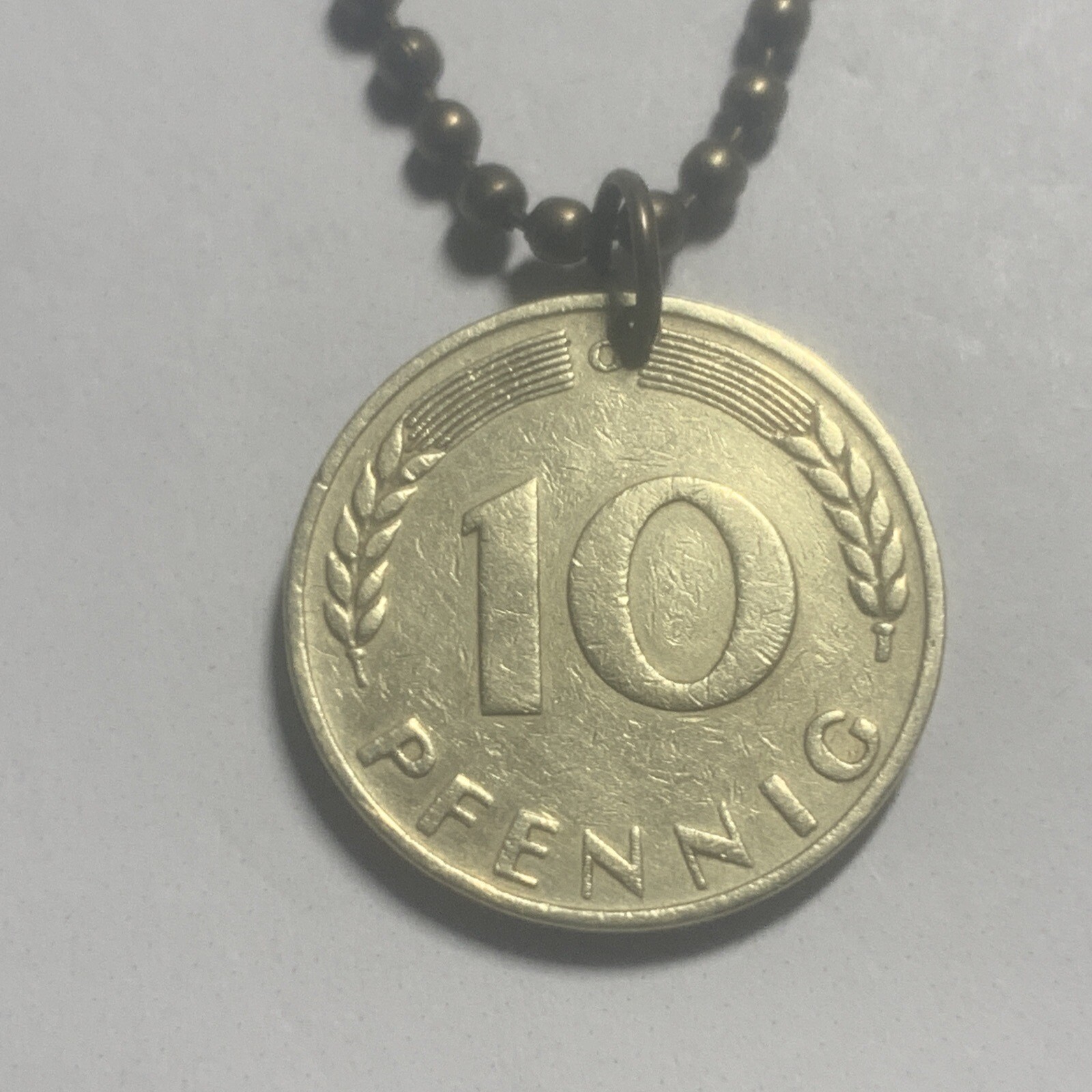 1950 German 10 PFENNIG Coin Pendant Deutschland Germany. Great Gift 🎁
