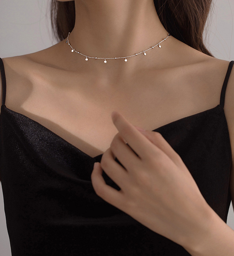 Woman 925 Sterling Silver Plated Station Beads Balls Chain Choker Necklace AC1
