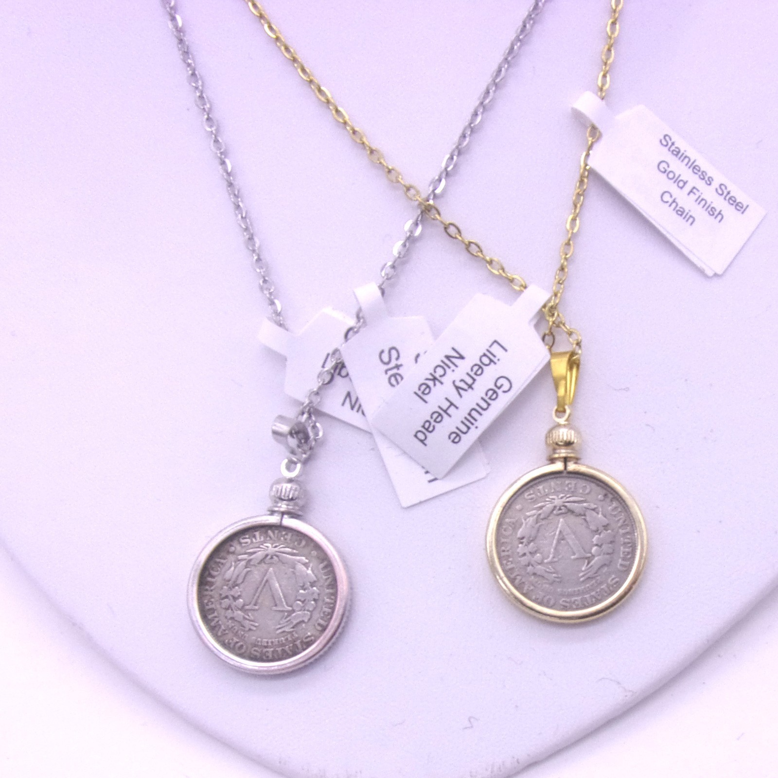 Liberty Head Nickel Necklace,Screw Top Bezel Necklace,Genuine V Nickel Necklace