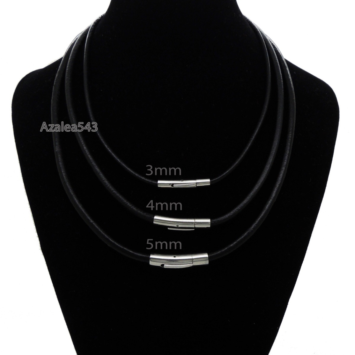 14″~40″ 3/4/5mm Black Round Genuine Leather Cord Stainless Steel Lock Necklace