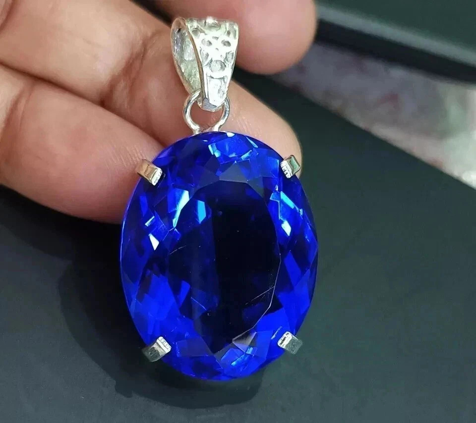 85 CT+ Flawless Deep Blue Tanzanite Pendant 925 Sterling Silver Plated Jewelry
