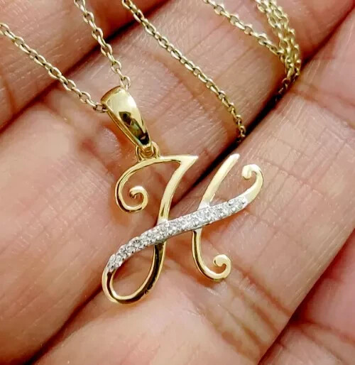 1Ct Round Cut Real Moissanite Letter ”H” Pendant 14K Yellow Gold Plated Silver