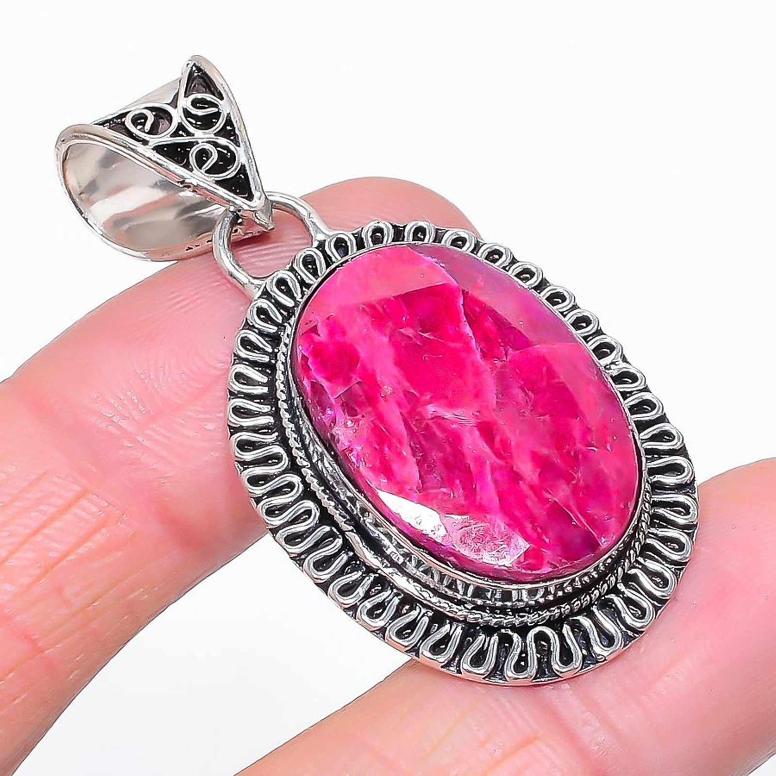 Kashmir Rubi Oval Shape Gemstone Pendant Handmade Vintage Jewelry 2.1″ VP 3345