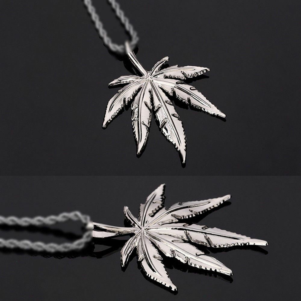 Unisex 18K Silver Plated 15in. Skinny Chain Necklace w/ Marijuana Weed Pendant