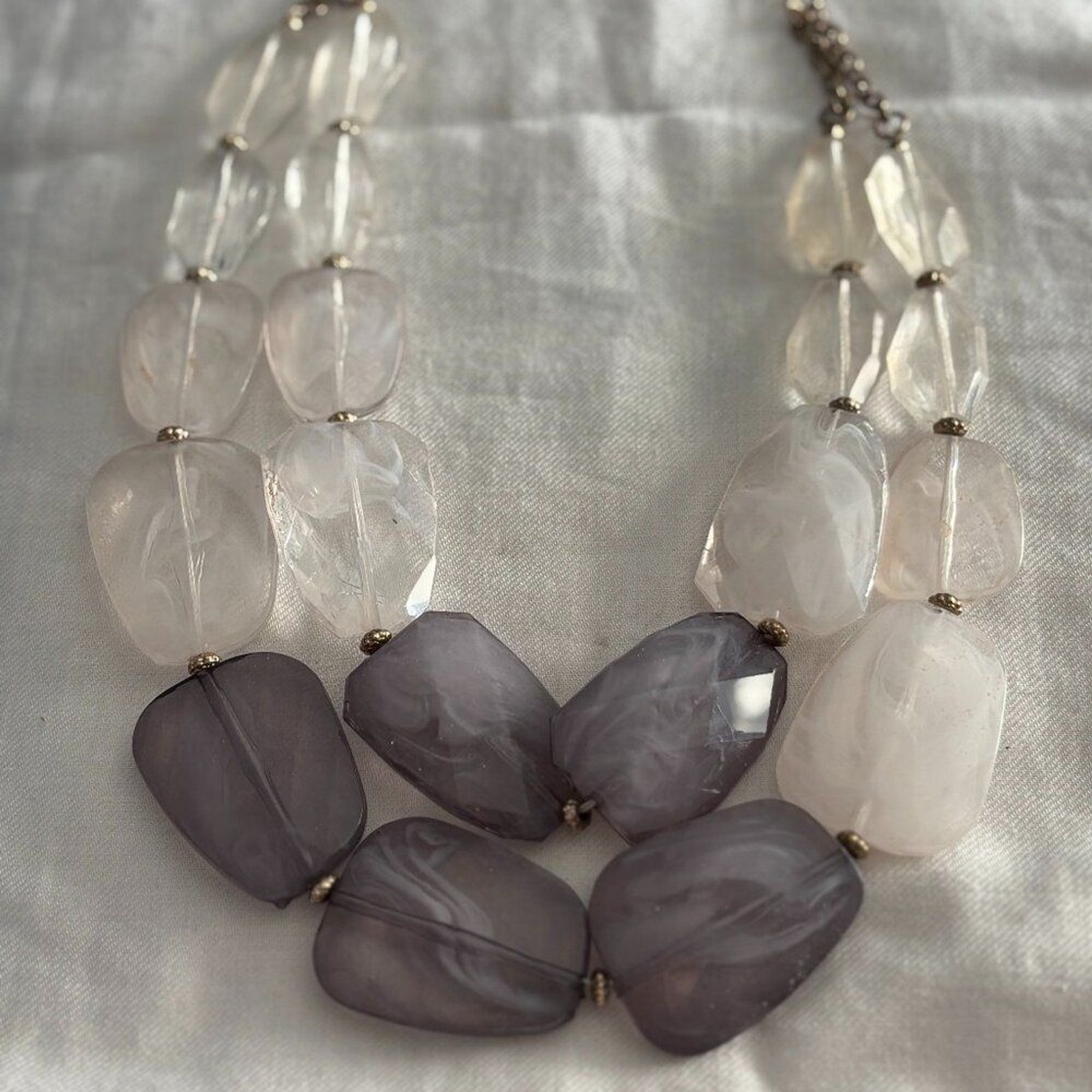 Multicolor Frosted Resin Statement Necklace – Crystal Clear, Blush, & Smoky Gray