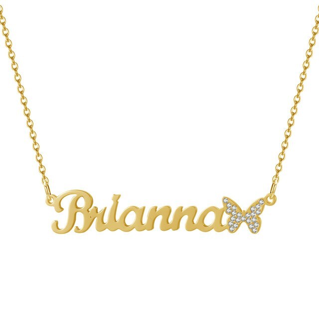 Custom Name Butterfly Zirconia Necklace Jewelry Women Anniversary Gold Silver