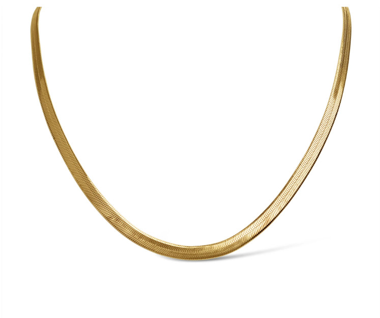 Stainless Steel 5.5mm Herringbone Flat Chain Classic 20″ Necklace Gold Plated