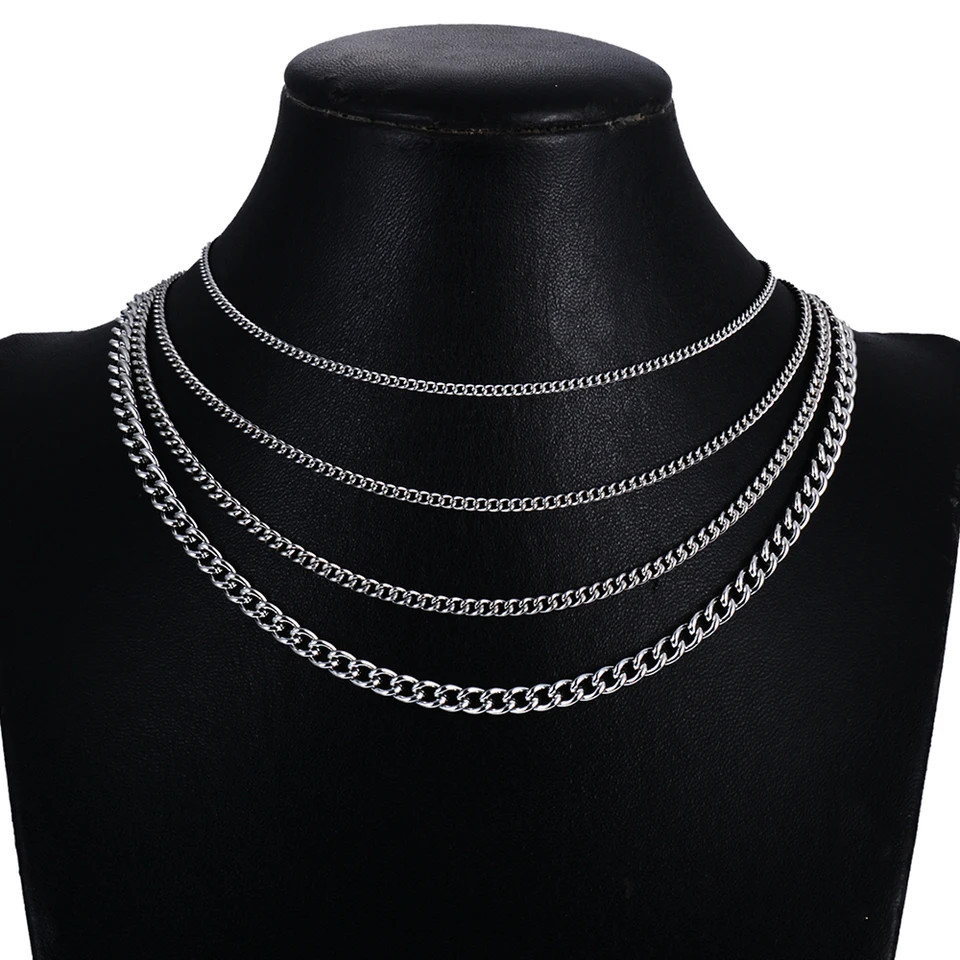 Stainless Steel Link Chain Necklace Silver Tone 1.5mm 2mm 3mm 4.5mm Jewelry