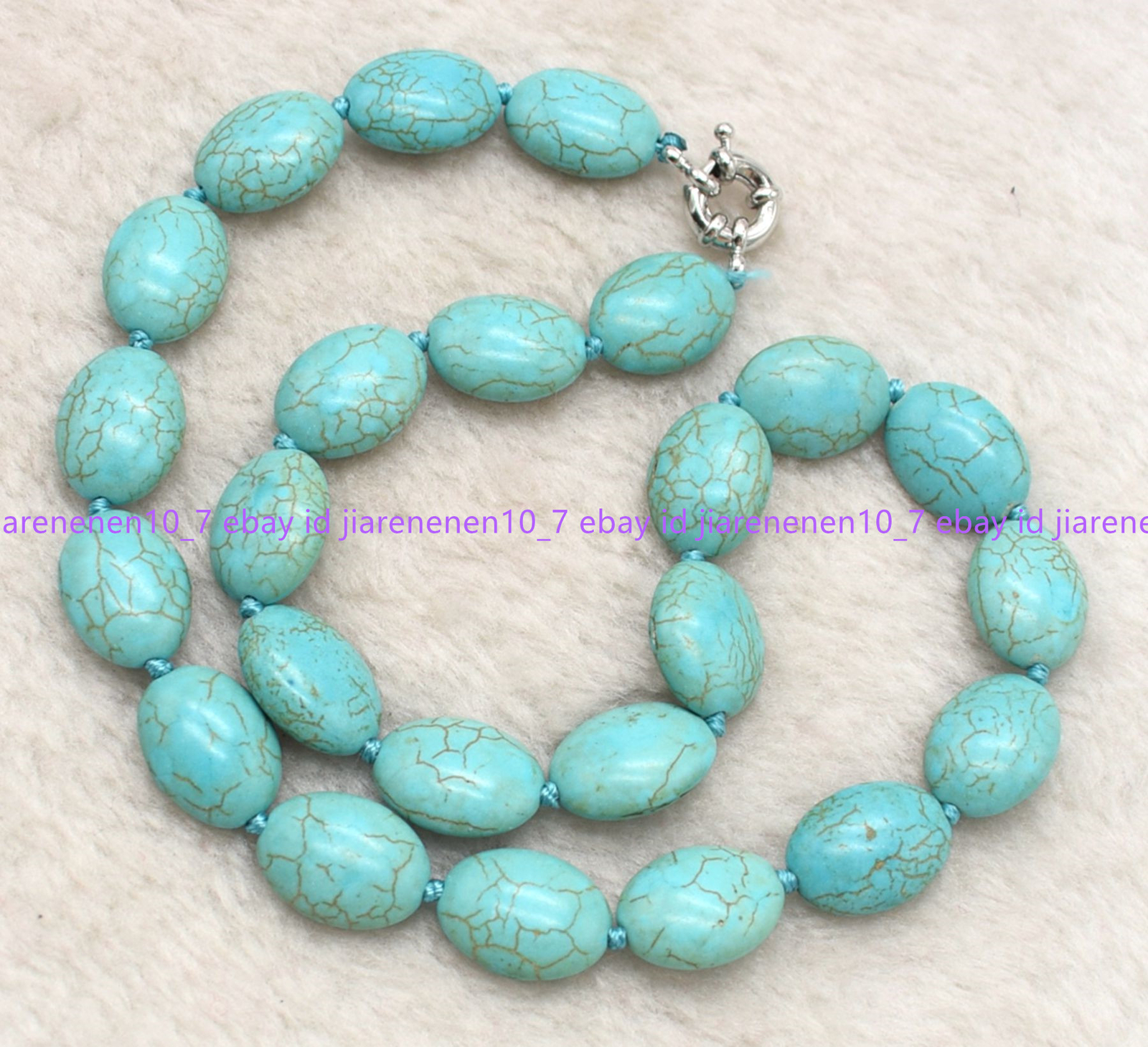 Natural 13x18mm Blue Turquoise Oval Gemstone Necklace 18-36 In