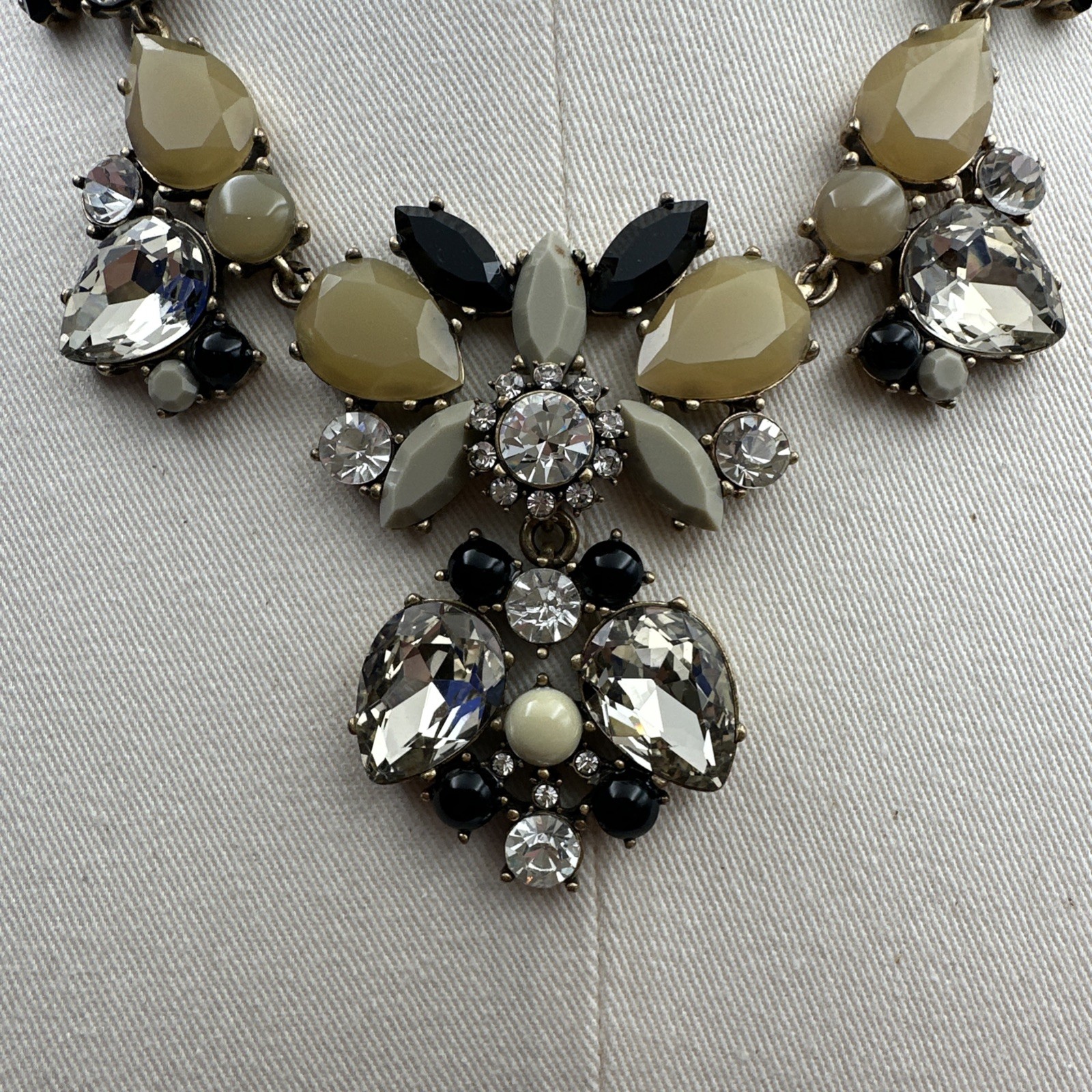 J.Crew Clear, Black, Yellow, And Gray Rhinestone Statement Women’s Necklace 19”