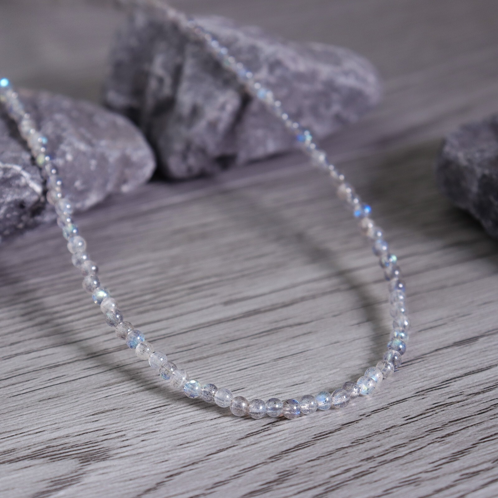 Labradorite 4mm Beaded Choker Healing Reiki Dainty Women Crystal Necklace Gifts