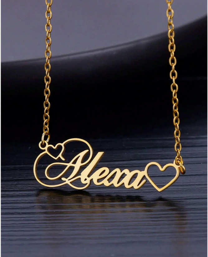 Personalized Heart Name Necklace Gold Silver Jewelry Stainless Steel Anniversary