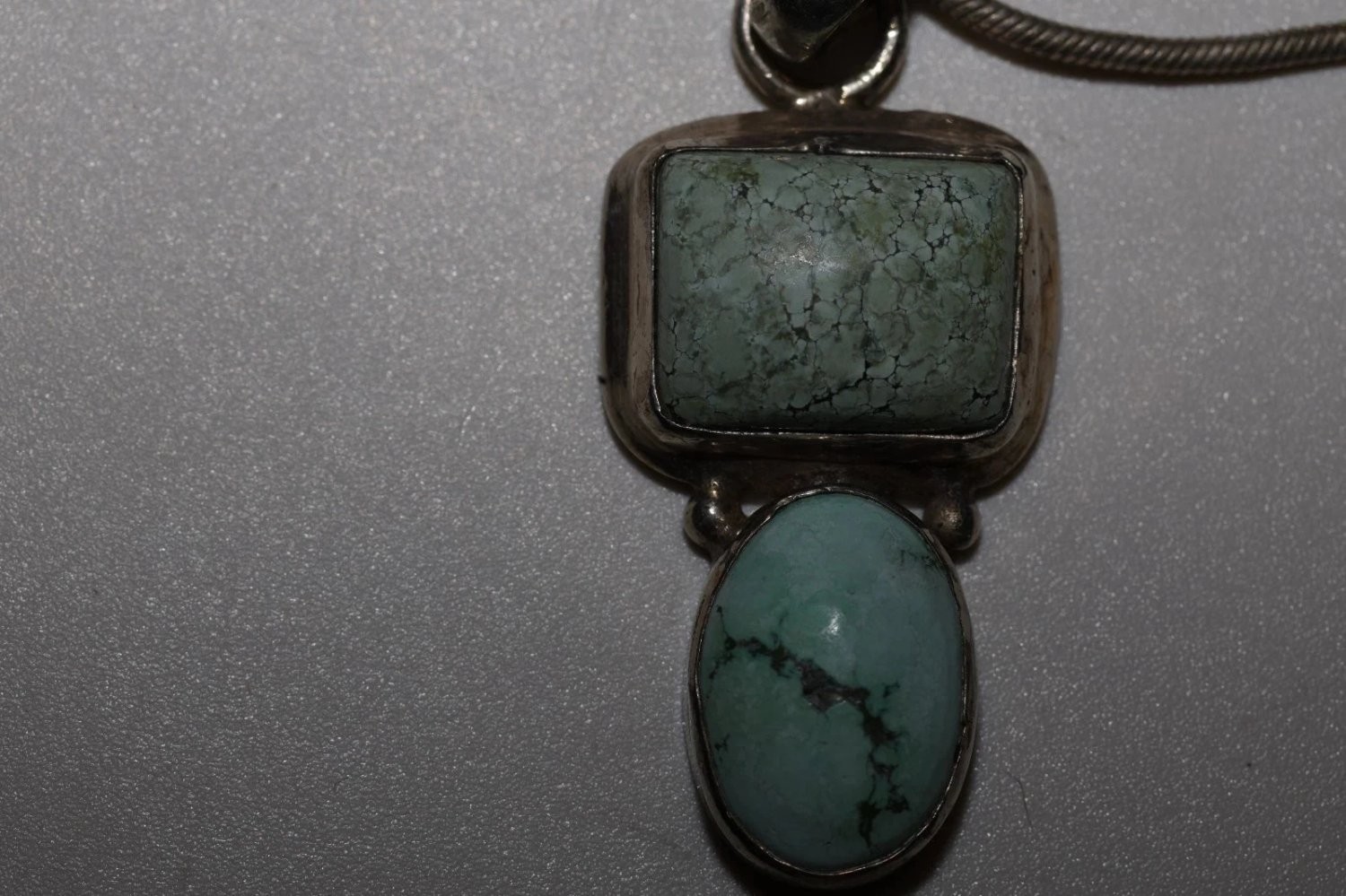 Han Sterling Silver Turquoise Pendant Necklace 925 Italy Snake Chain 16″ Boxed