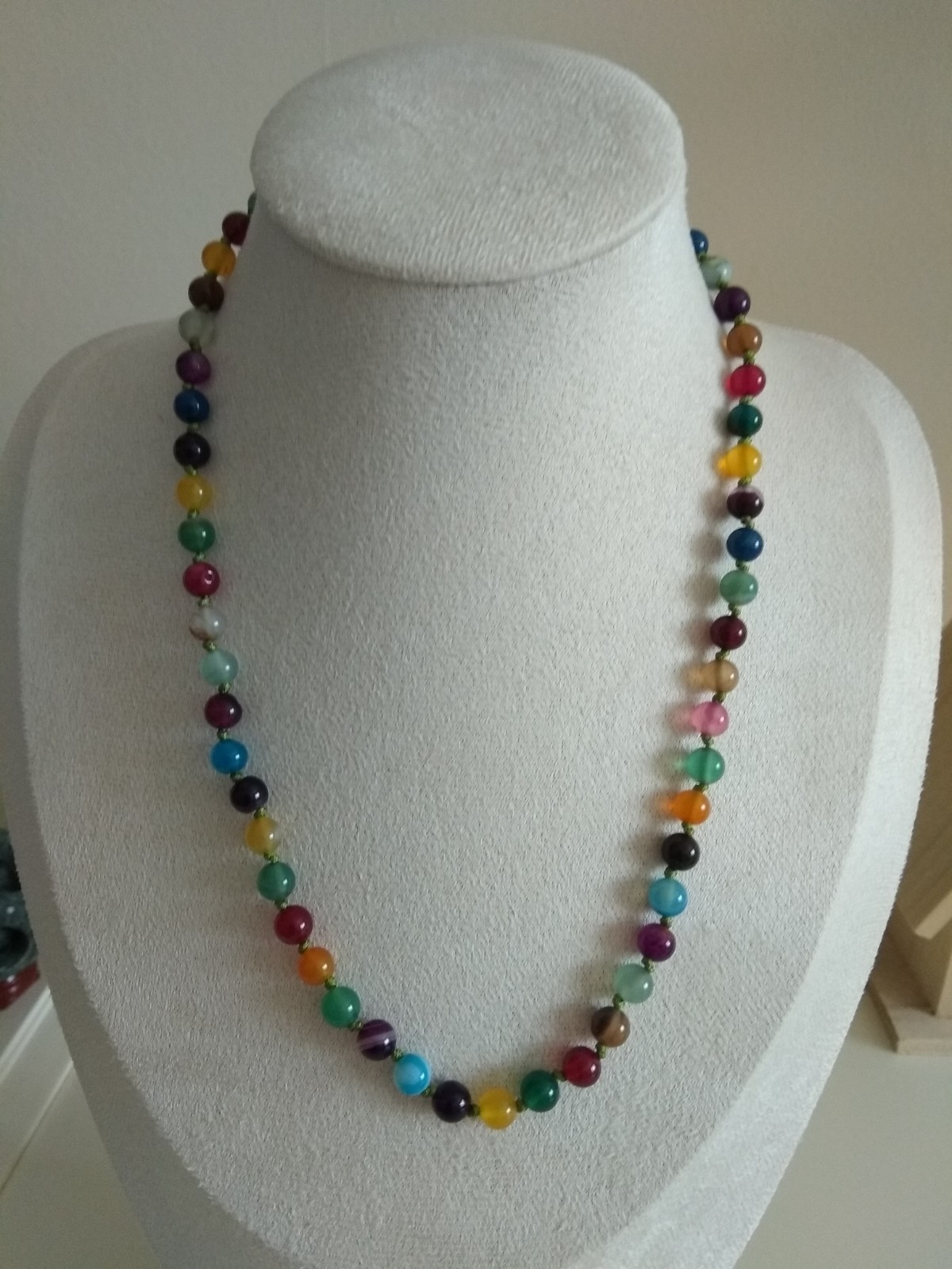 Natural 6mm multi-coloured striped agate gemstone beads necklace 17″-439-79