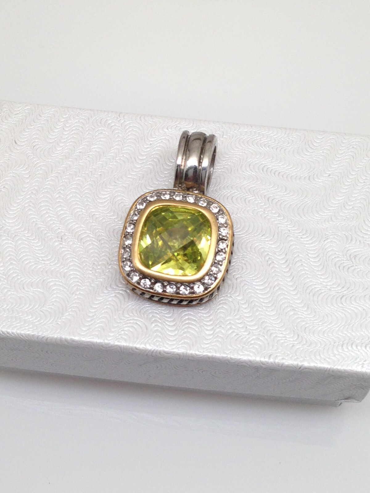 Brass Green CZ Square Pendant Women August Birthstone 16.5mm(0.65″)/28mm(1.1″)