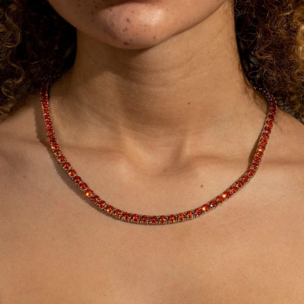 Women’s 18k White Gold Plated Ruby CZ 4MM Round Cut Tennis Necklace – 18″