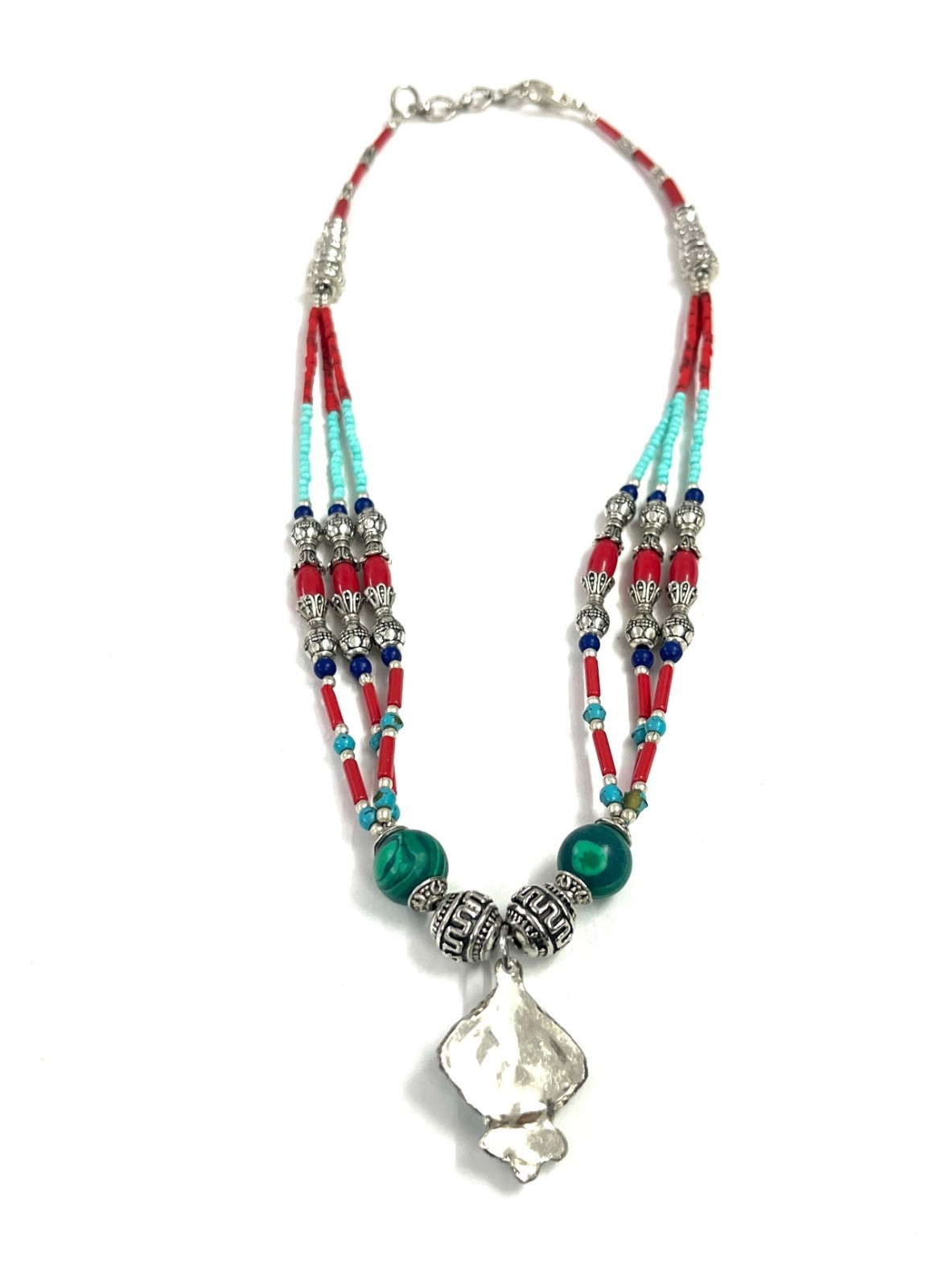 Antique Turquoise Coral Gemstone Tibetan Style Necklace Jewelry, 17 Inc Adjs