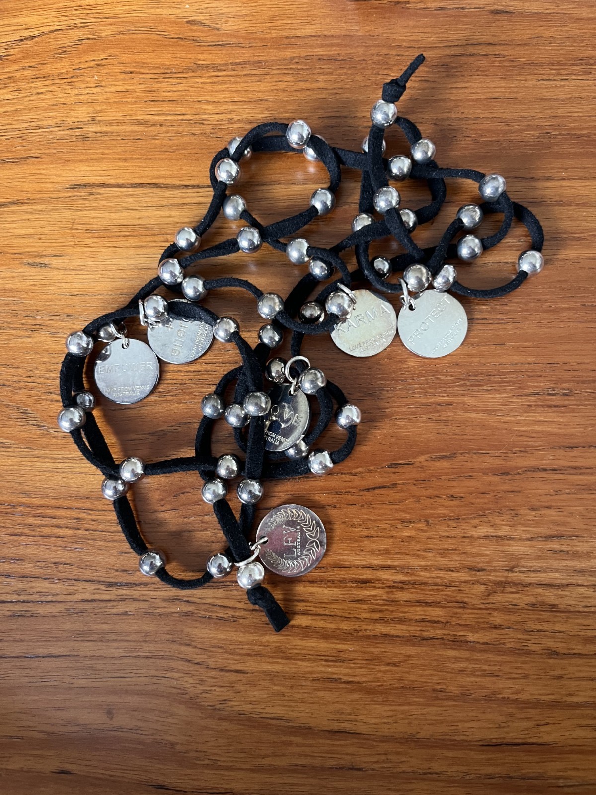 Vintage Love From Venus Australia Leather/Silver Plate Lariat Necklace
