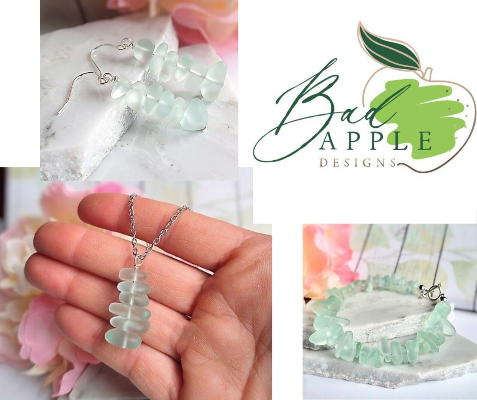 Aqua Blue Stacked Sea Glass Beach Pendant Necklace Ocean Lover’s Gift Beach