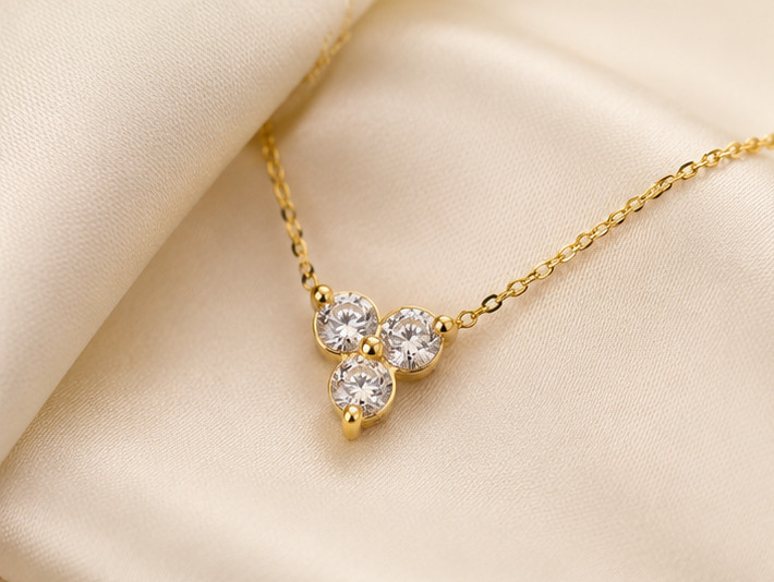 2Ct Round Cut Moissanite VVS1 3-Stone Pendant Necklace 14K Yellow Gold Plated