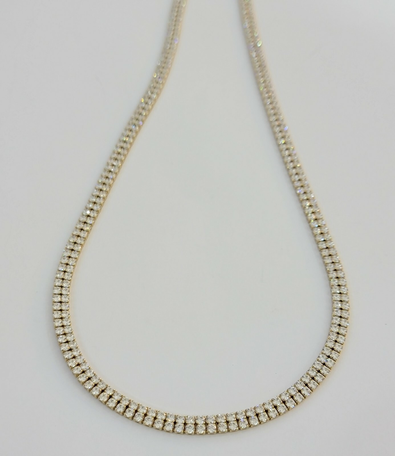10k Yellow Gold Chain Real Tennis Necklace 18″ 20″ 22″ Two-row Stone Mens Women