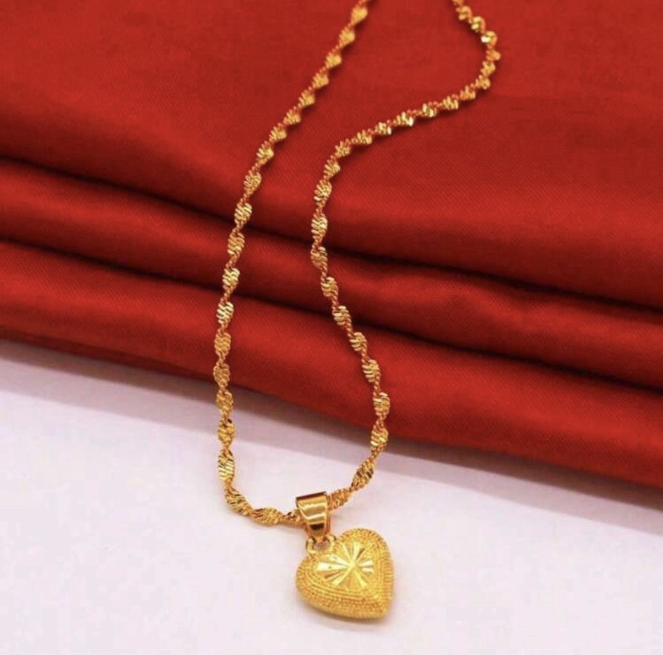 Dubai Gold Plated Heart Pendant Chain Necklace Jewellery Gift Set Uk Seller