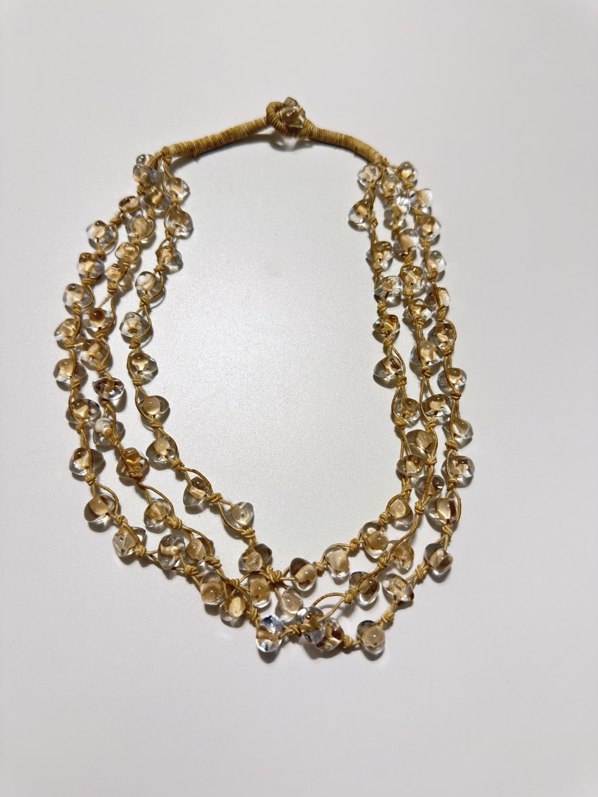 Vintage 90’Natural Clear Quartz Chip 3 Strand Layered Boho Necklace Stone Toggle