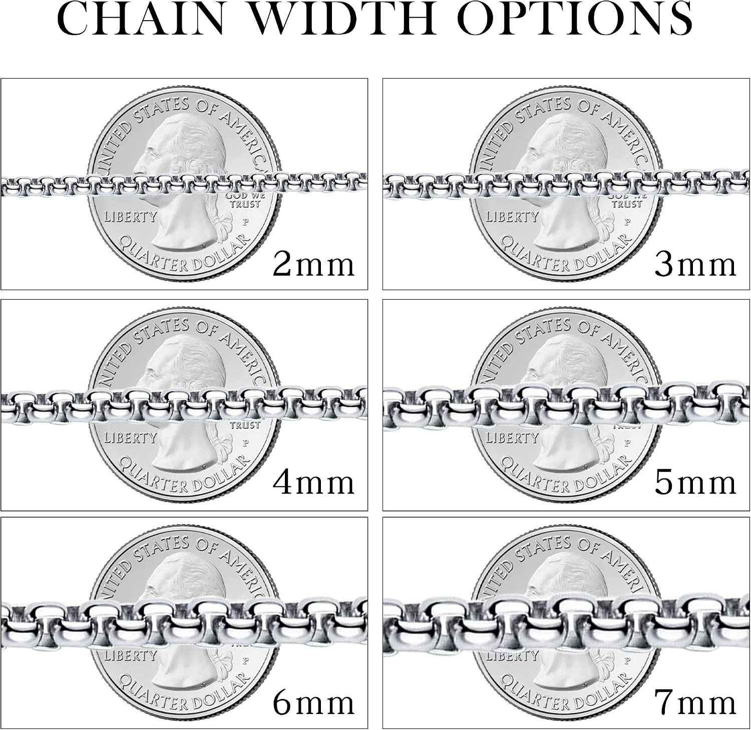 Square Rolo Chain Necklace Stainless Steel round Box Necklace for Men & Women