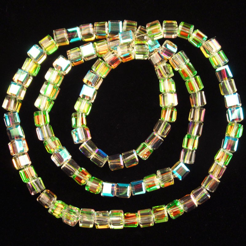 1Strand 6mm Faceted Cyan Rainbow Crystal Cube Loose Bead 18inch SJTZ43