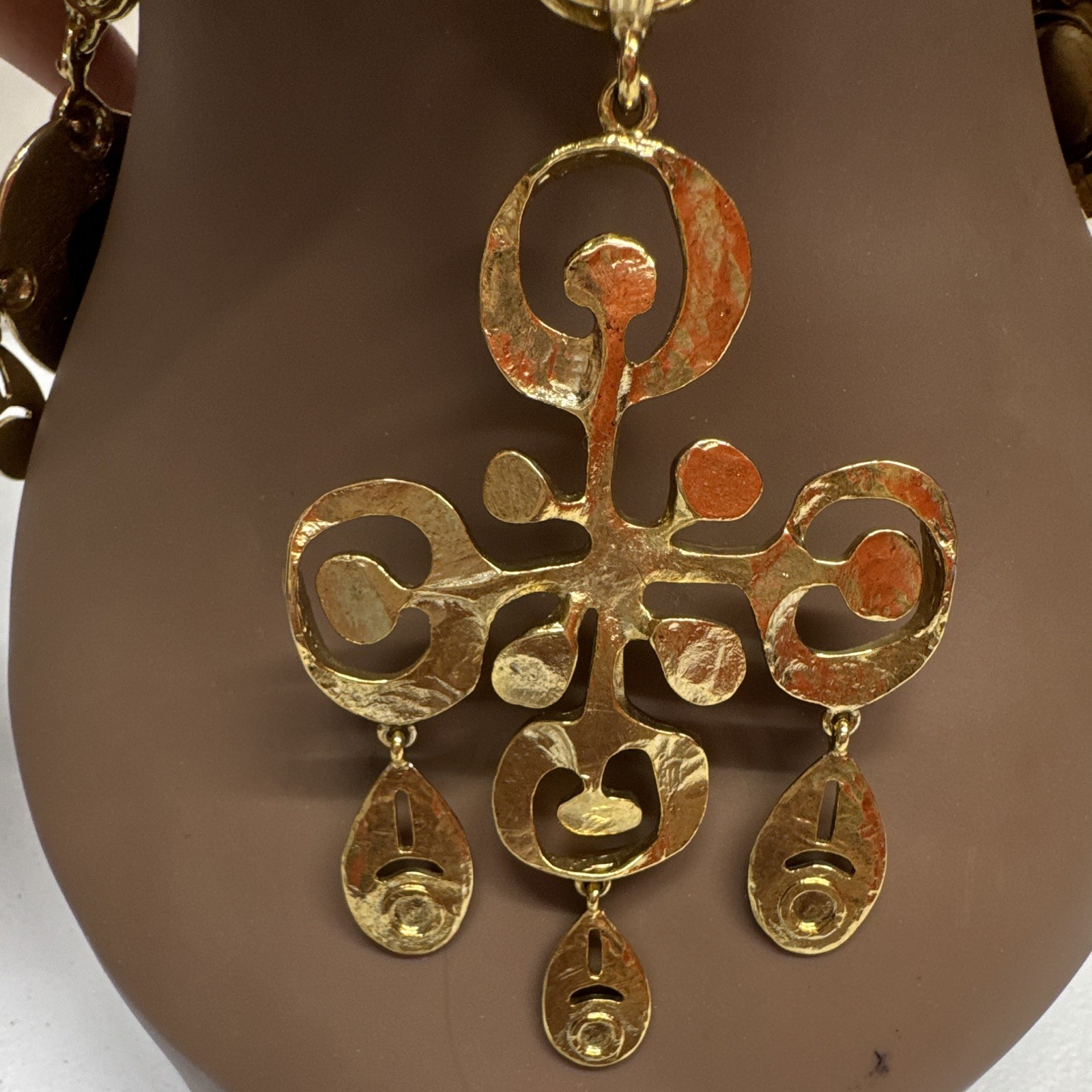 Vintage Oscar de la Renta Roman gold tone Cross and Shield Necklace/ Belt 104226