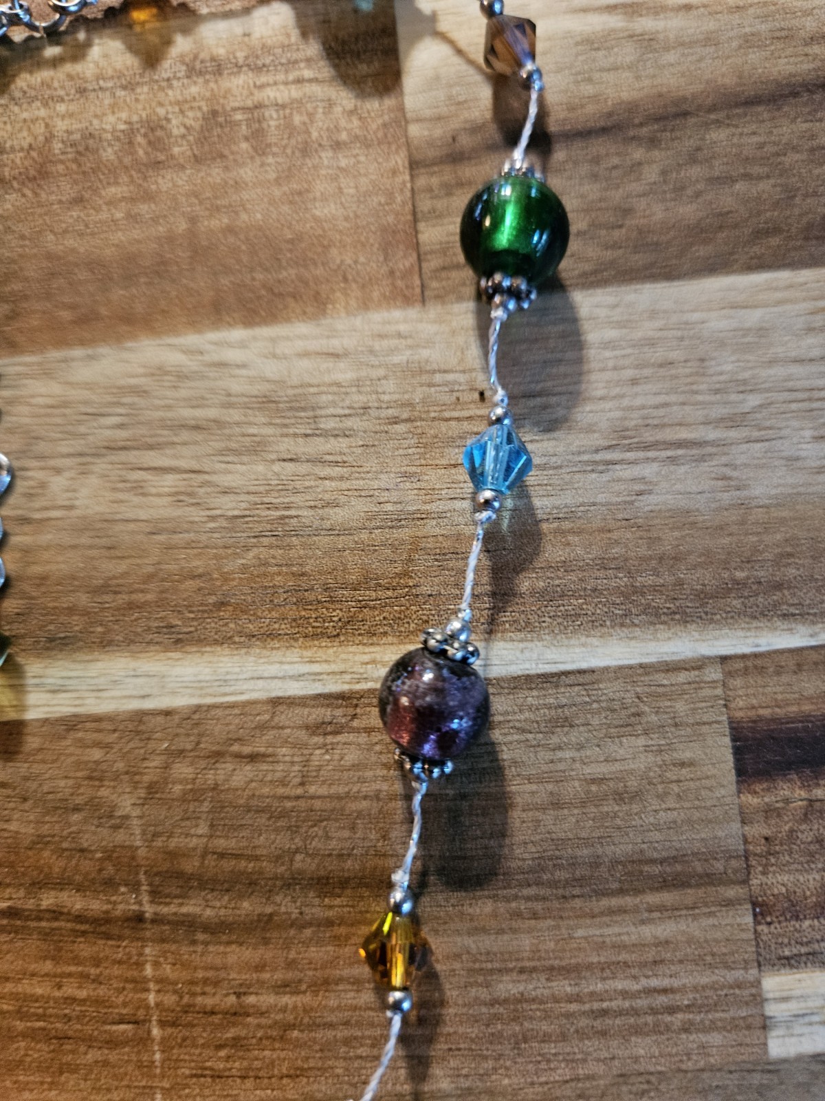 Variety of Colorful Artist-made Glass Beads On A Silver Tone Chain Necklace