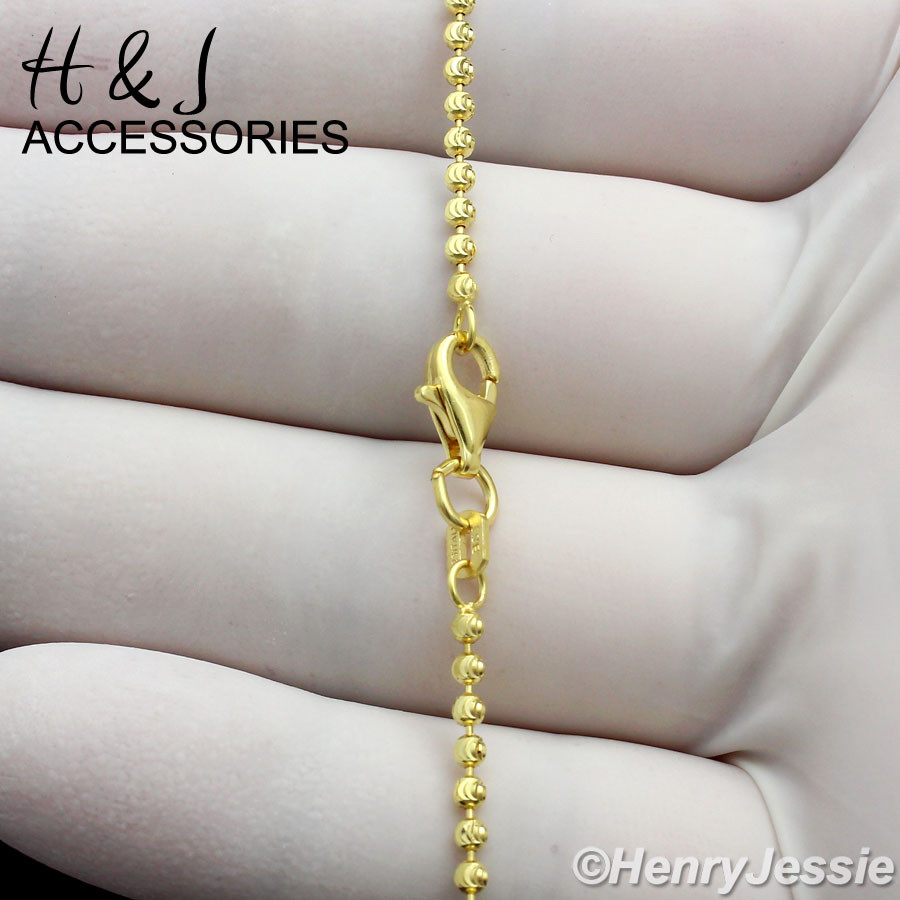 925 STERLING SILVER 18-30″X2MM GOLD PLATED BEADED CHAIN RHINSTONE PENDANT*GGP156