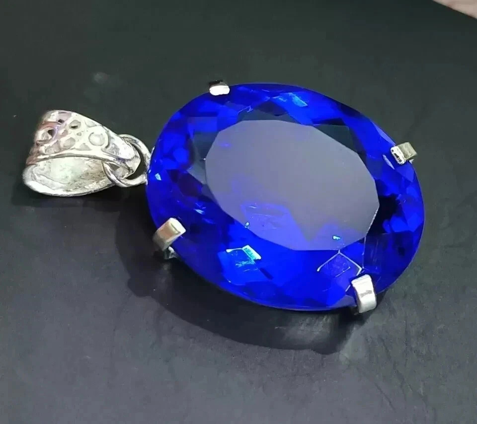 85 CT+ Flawless Deep Blue Tanzanite Pendant 925 Sterling Silver Plated Jewelry
