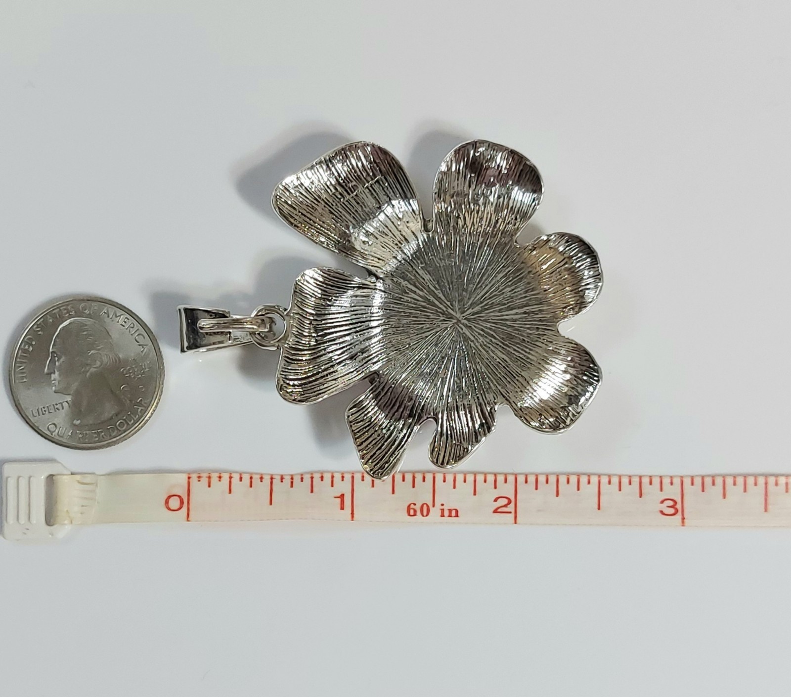 Silver and Pink/Coral Flower Necklace Pendant – Women’s Jewelry