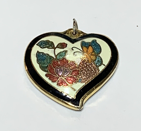 3 Various Enamel Pendants (Heart, Vase, Distelfink Bird) No Chains