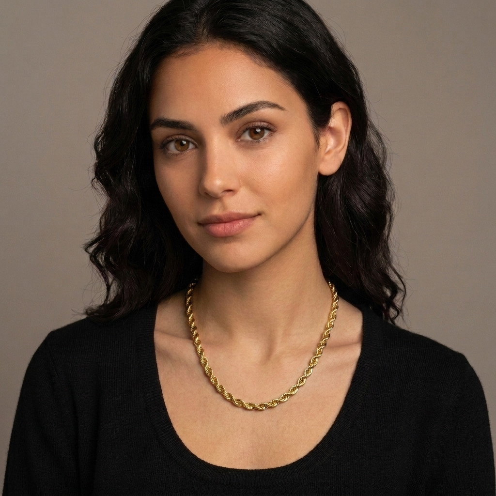 6mm Gold Plated Stainless Steel Rope Chain Necklace Men Women 18-30″ Italian