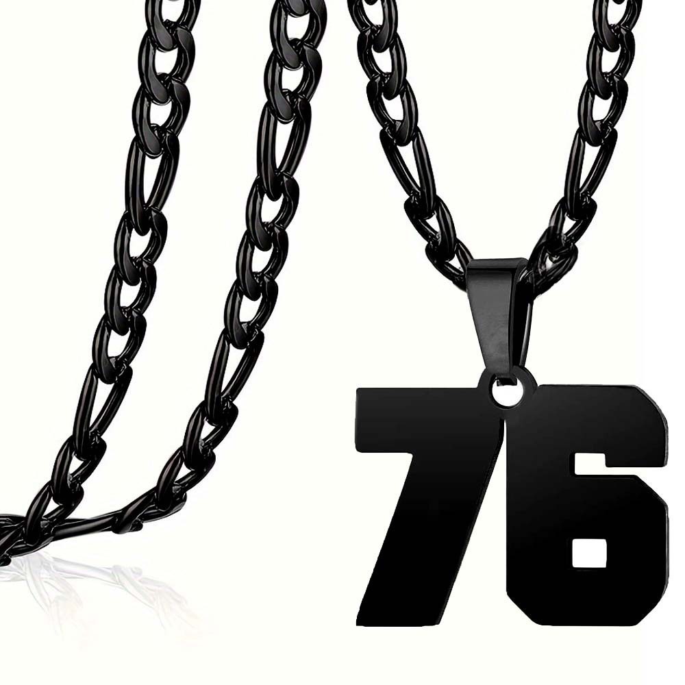 #00-#99 SPORTS BLACK NUMBER Pendant Charm / 24IN STAINLESS CHAIN NECKLACE