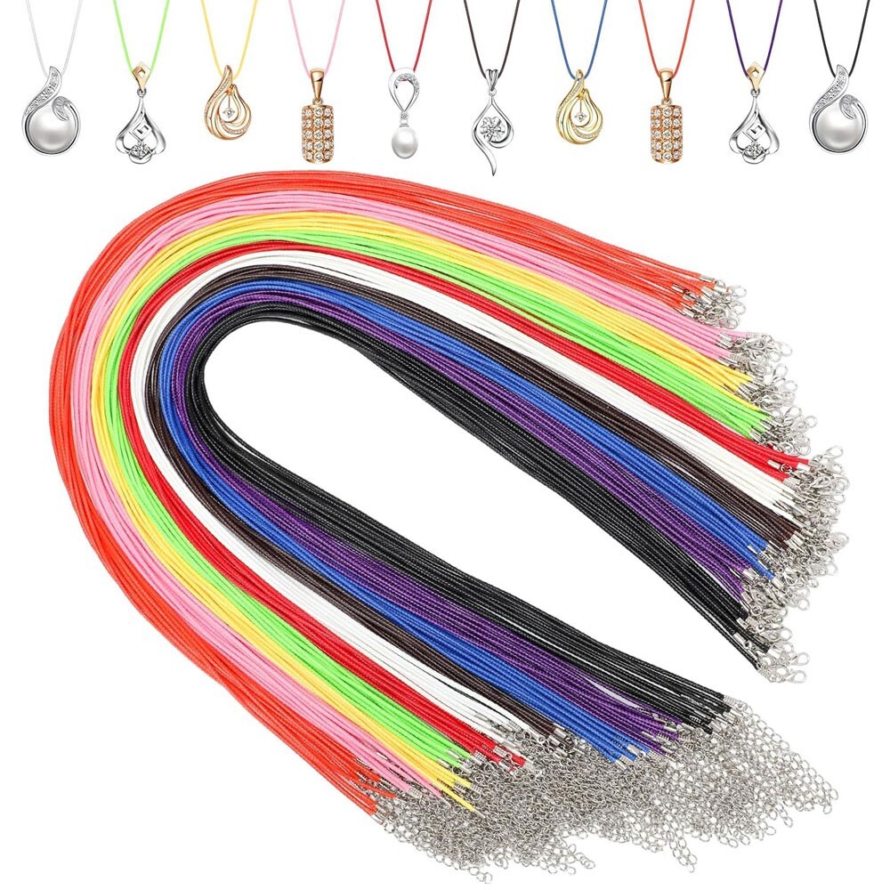 100x Leather Braided Waxed Cord Necklace Chain Rope Jewelry Bracelet Making 18″