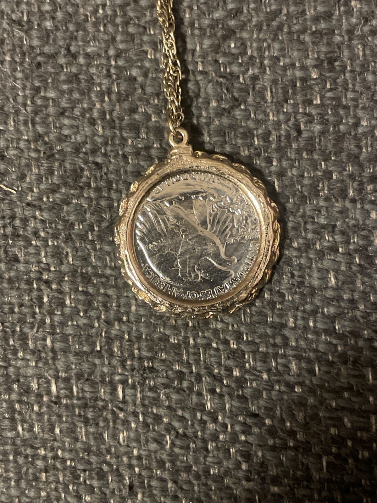 1945 Walking Liberty Coin Pendant Necklace Gold Tone Half Dollar (CD)