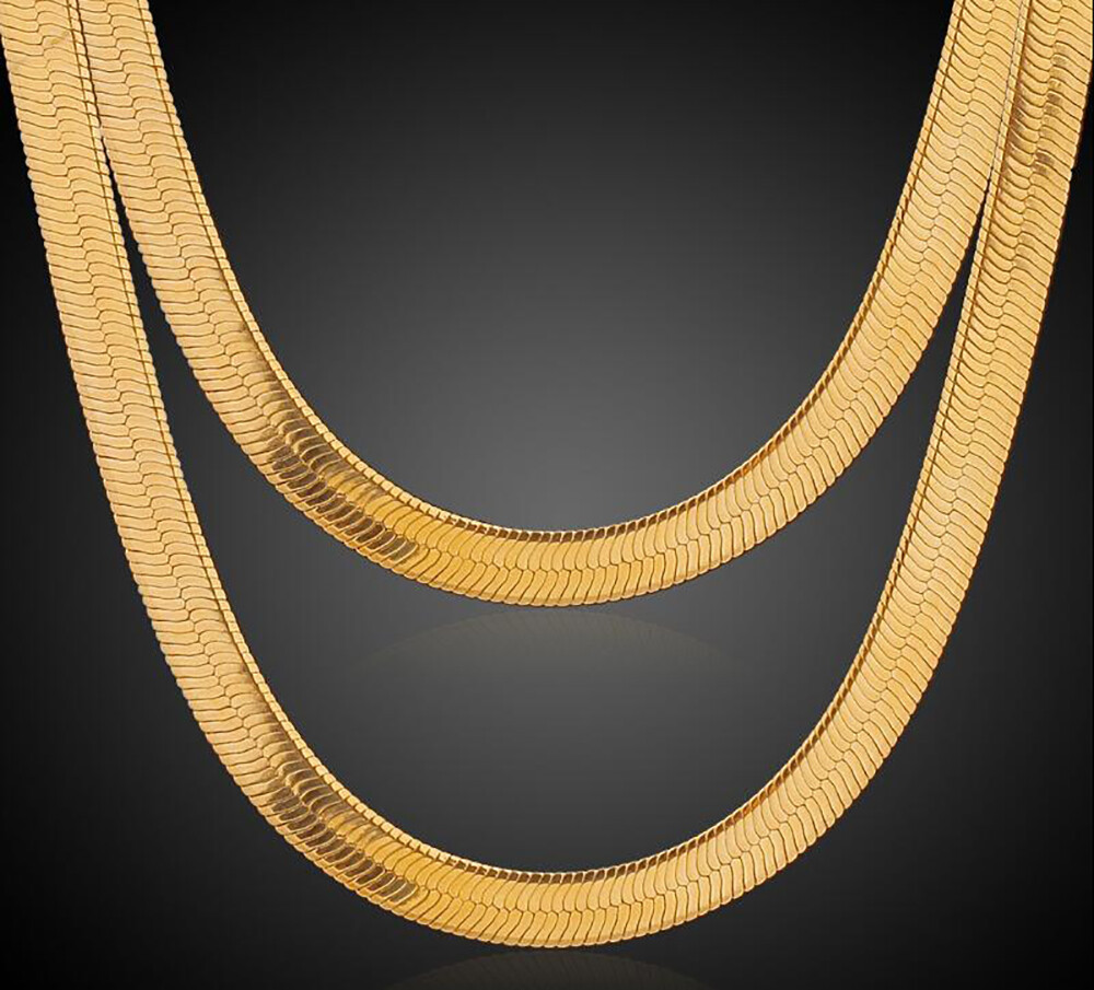 10mm Stainless Steel Flat Herringbone Chain 18K Gold Plated Necklace Bracelet