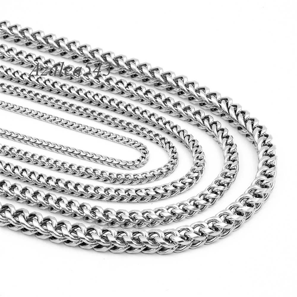 Square Wheat Braided 3/4/5/6/8MM 18″~36″ Silver Stainless Steel Chain Necklace