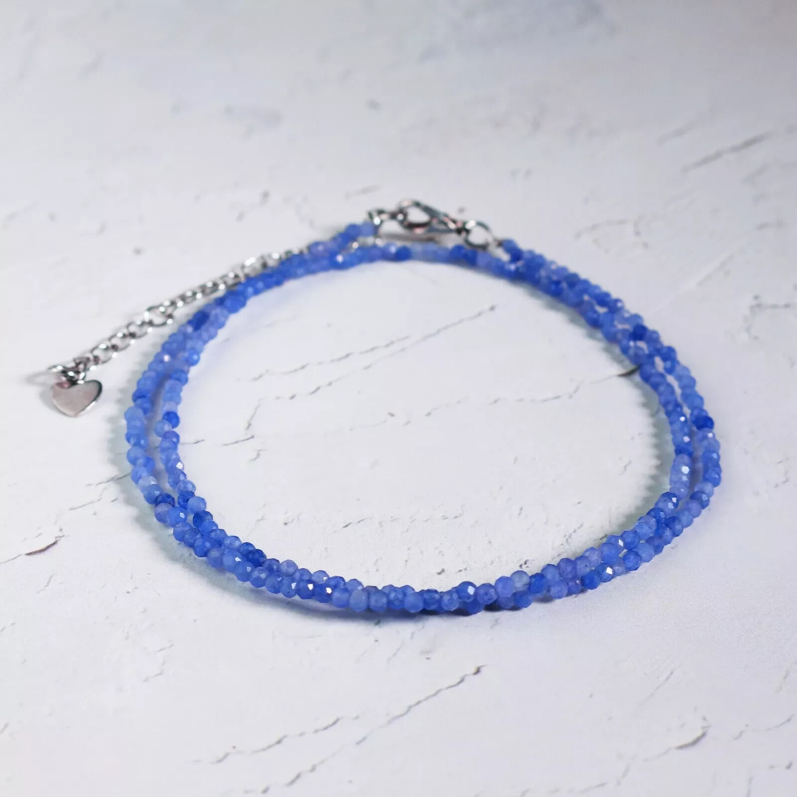 Blue Aventurine Tiny 2mm Beaded Choker Healing Dainty Women Crystal Necklace