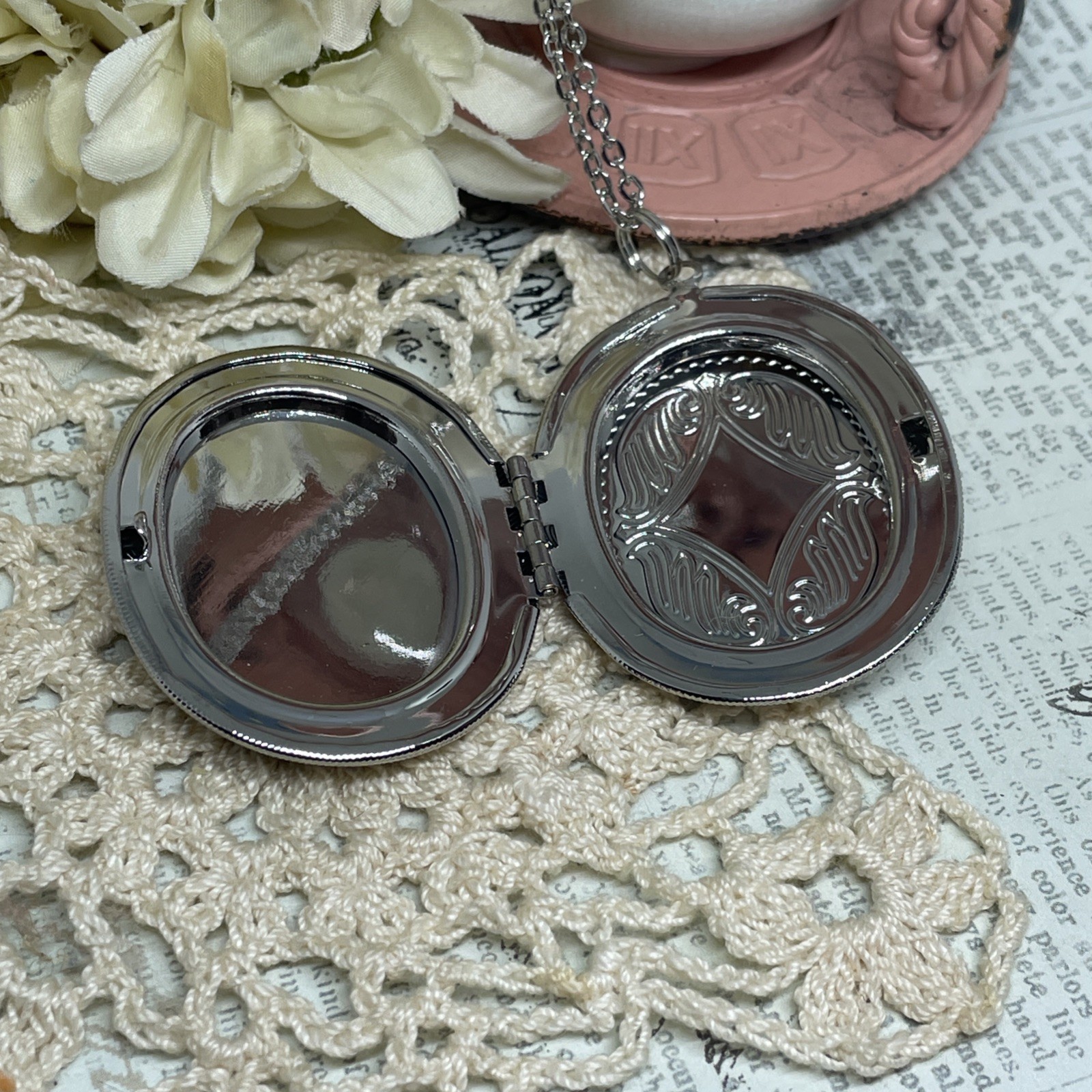Silver New Photo Locket Opal Wedding Necklace Mom Daughter Birthday Anniversary