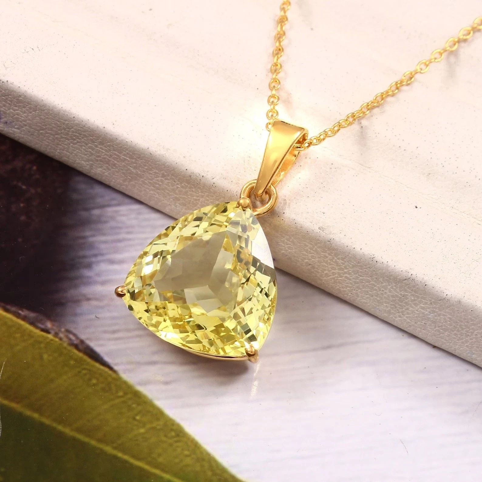 13 mm Flawless Ceylon Yellow Sapphire Trillion Pendant 925 Silver Gold Polished