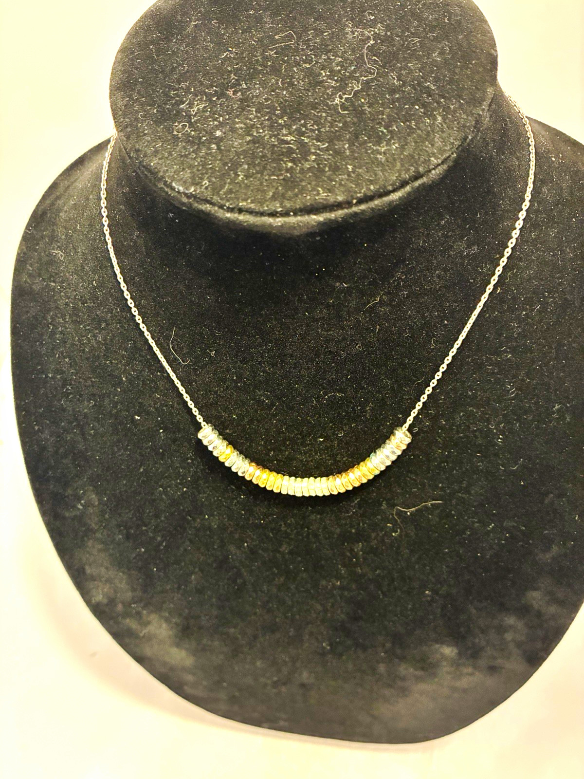 Fossil Two-Tone Crystal Pavé Asymmetrical Bar Pendant Cable Chain Necklace 16″