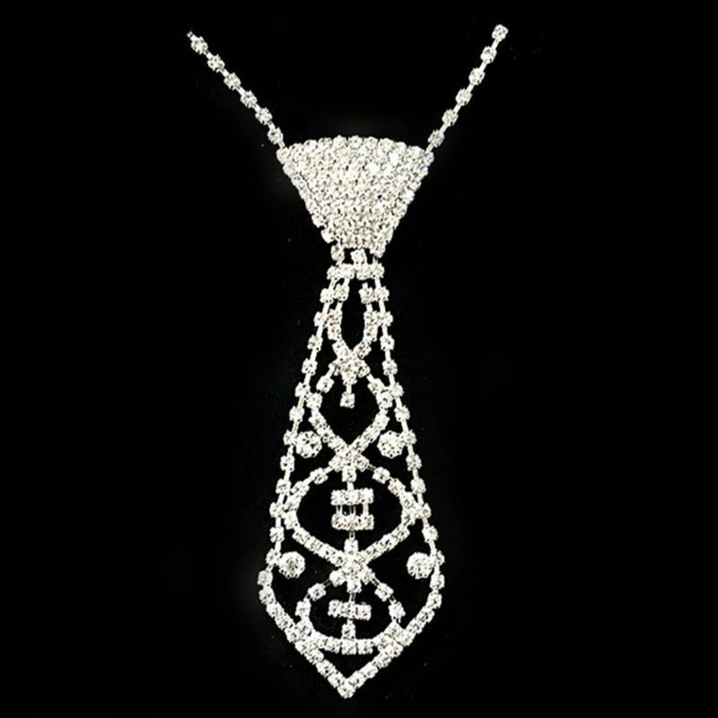 Women Sexy Rhinestone Crystal Bling Necktie Bow Tie Choker Necklace Adjustable