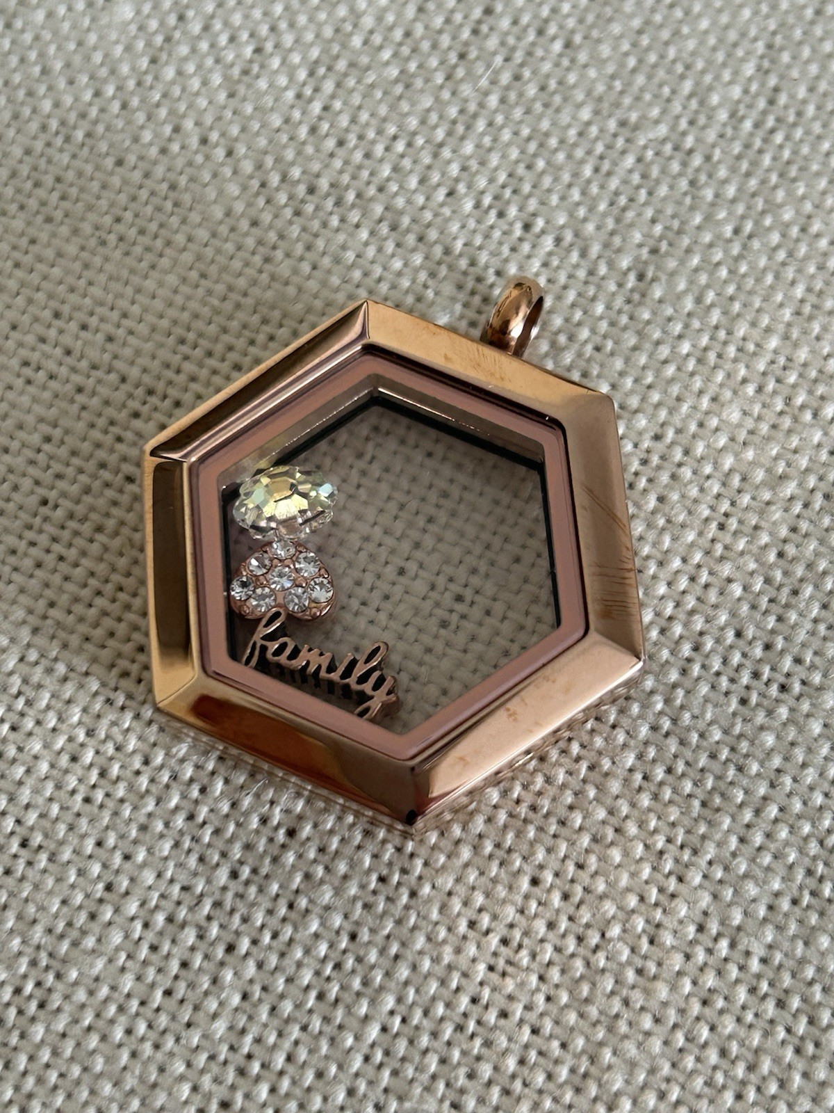 Origami Owl Medium Rose Gold Hexagon Hinge Closure Locket w/Charms “New in Box”