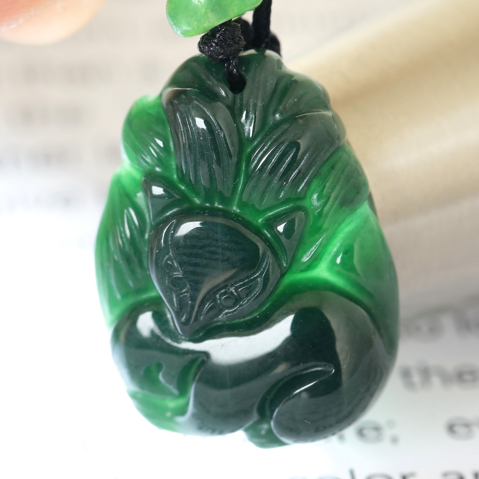 Video Certified Green Burma 100% Natural Jadeite Fox Pendant Type A Jadeite 灵瑞天成