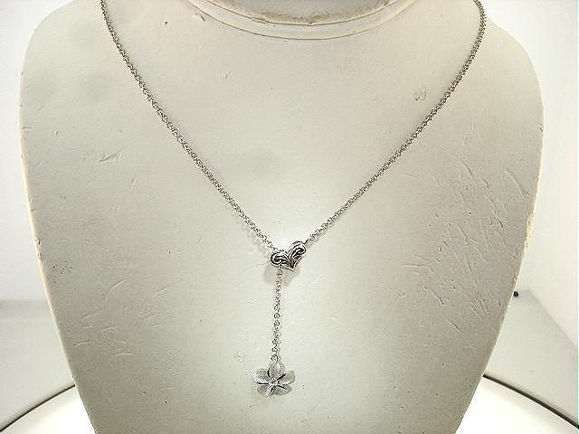 11.5MM 14K WHITE GOLD-PLATED 925 SILVER HAWAIIAN PLUMERIA CZ ADJUST NECKLACE #1
