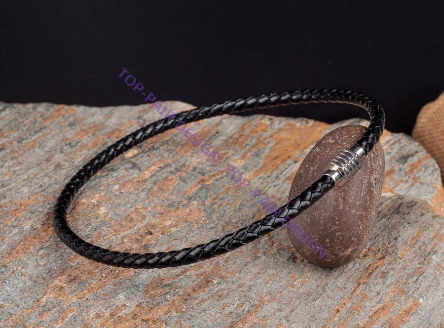 2pcs Polished Magnet Stainless Steel Clasp 6mm Leather Braided Choker Necklace